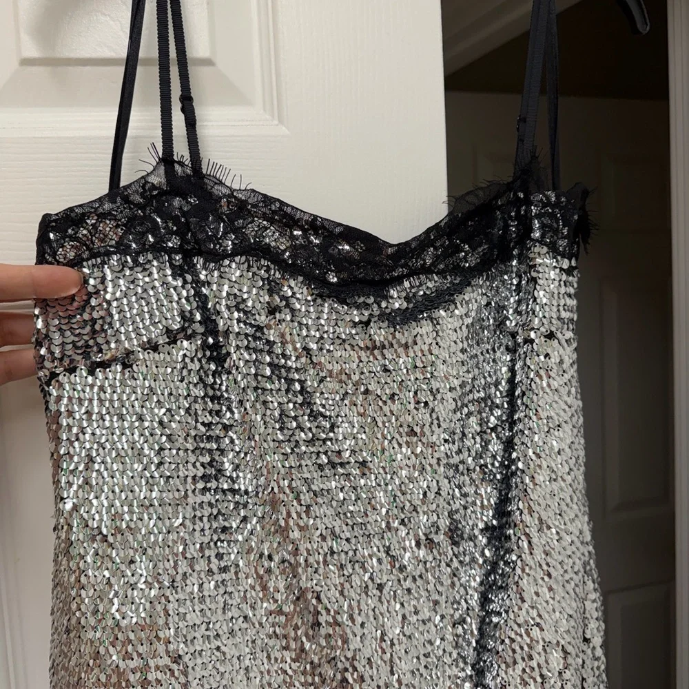 NWT Gianni Bini x Lilly Sisto Allegra Sequin Lace Trim Midi Slip Dress 8 - Picture 6 of 11